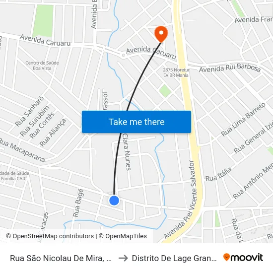 Rua São Nicolau De Mira, 95 to Distrito De Lage Grande map
