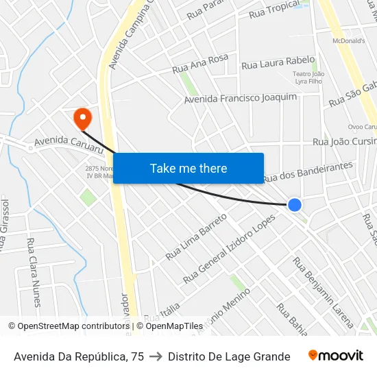 Avenida Da República, 75 to Distrito De Lage Grande map