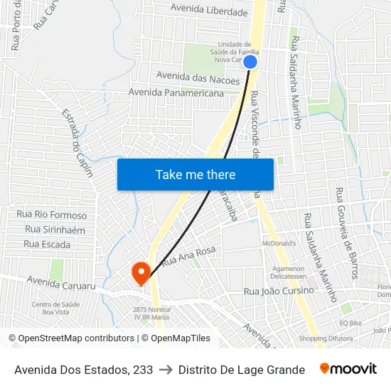 Avenida Dos Estados, 233 to Distrito De Lage Grande map