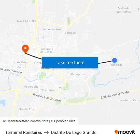 Terminal Rendeiras to Distrito De Lage Grande map