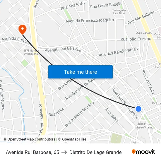 Avenida Rui Barbosa, 65 to Distrito De Lage Grande map