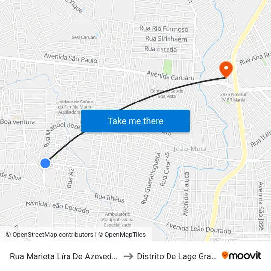 Rua Marieta Líra De Azevedo, 74 to Distrito De Lage Grande map