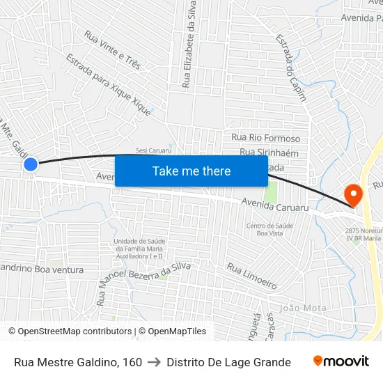 Rua Mestre Galdino, 160 to Distrito De Lage Grande map