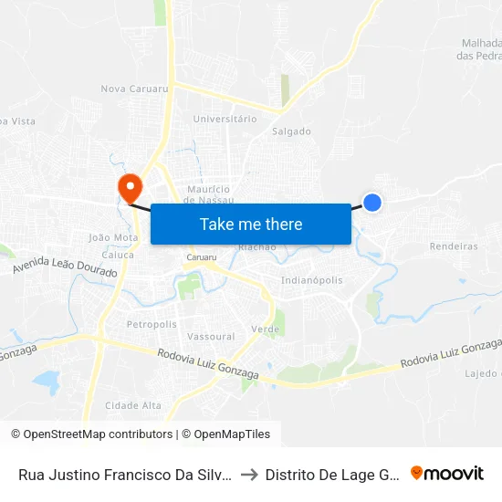 Rua Justino Francisco Da Silva, 1400 to Distrito De Lage Grande map