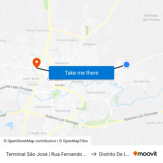 Terminal São José | Rua Fernando Bernardino De Lucena, 538 to Distrito De Lage Grande map
