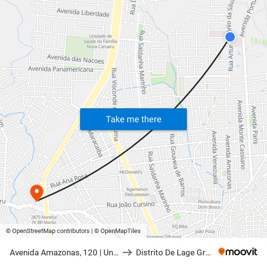 Rua Artur Antônio Silva, 615 | Unimed Caruaru to Distrito De Lage Grande map