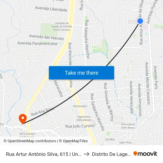 Rua Artur Antônio Silva, 615 | Unimed Caruaru to Distrito De Lage Grande map