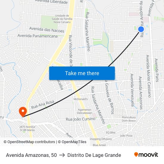 Avenida Amazonas, 50 to Distrito De Lage Grande map