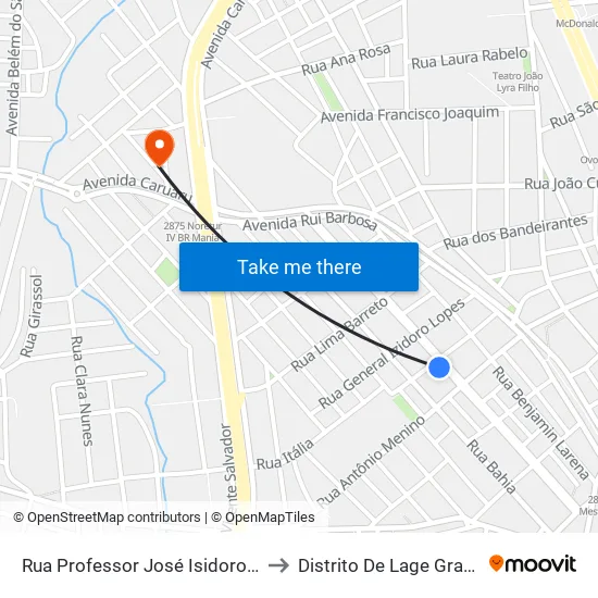 Rua Professor José Isidoro, 42 to Distrito De Lage Grande map