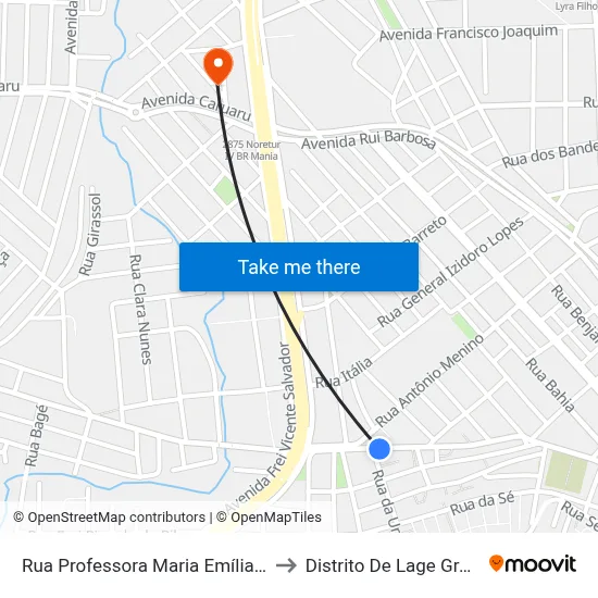 Rua Professora Maria Emília, 408 to Distrito De Lage Grande map