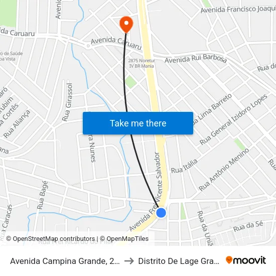 Avenida Campina Grande, 2315 to Distrito De Lage Grande map