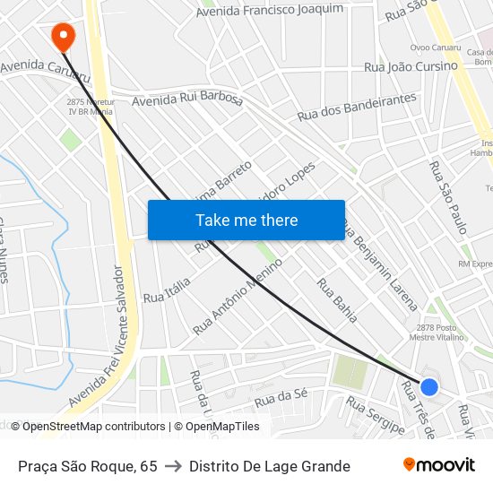 Praça São Roque, 65 to Distrito De Lage Grande map