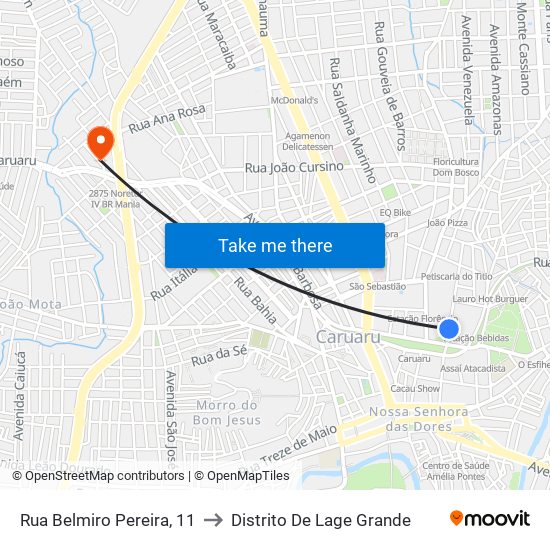 Rua Belmiro Pereira, 11 to Distrito De Lage Grande map