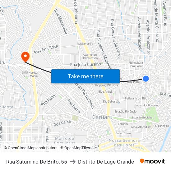 Rua Saturnino De Brito, 55 to Distrito De Lage Grande map