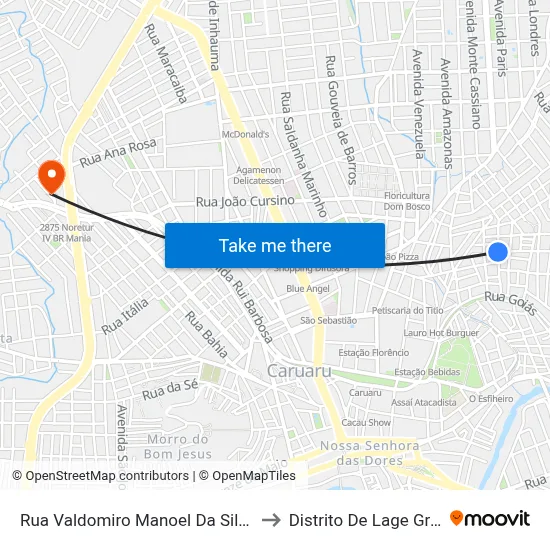 Rua Valdomiro Manoel Da Silva, 197 to Distrito De Lage Grande map
