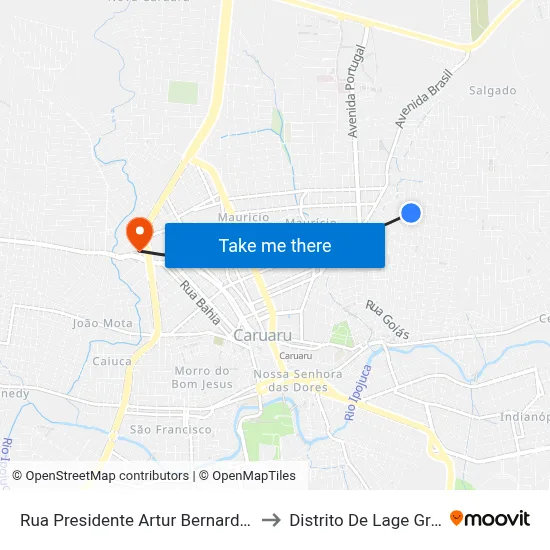Rua Presidente Artur Bernardes, 110 to Distrito De Lage Grande map