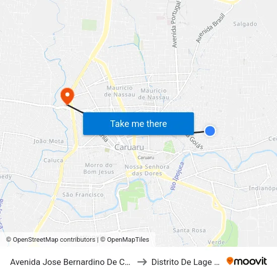 Avenida Jose Bernardino De Carvalho, 74 to Distrito De Lage Grande map