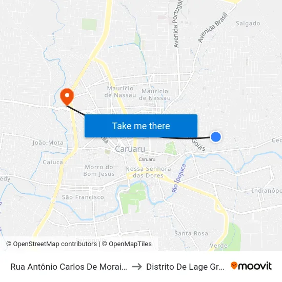 Rua Antônio Carlos De Morais, 331 to Distrito De Lage Grande map