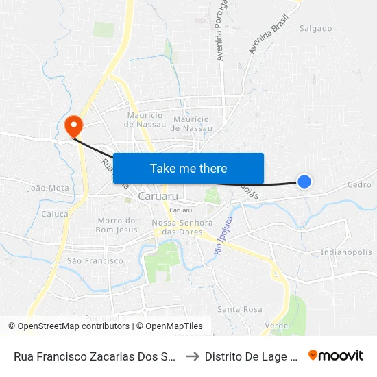 Rua Francisco Zacarias Dos Santos, 144 to Distrito De Lage Grande map