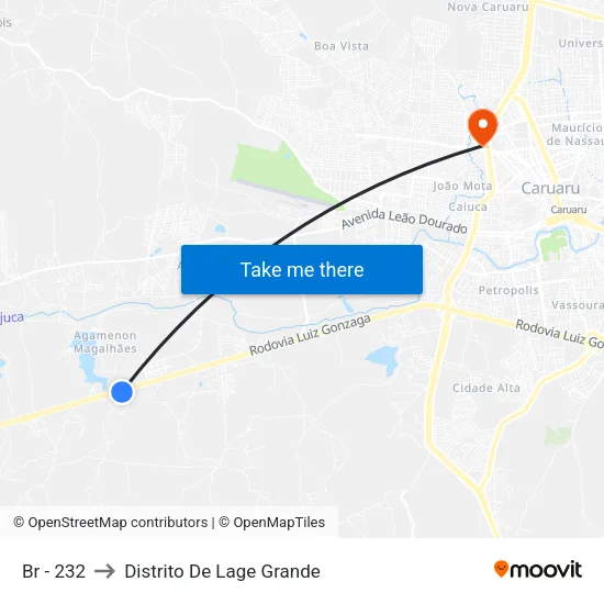 Br-232 to Distrito De Lage Grande map