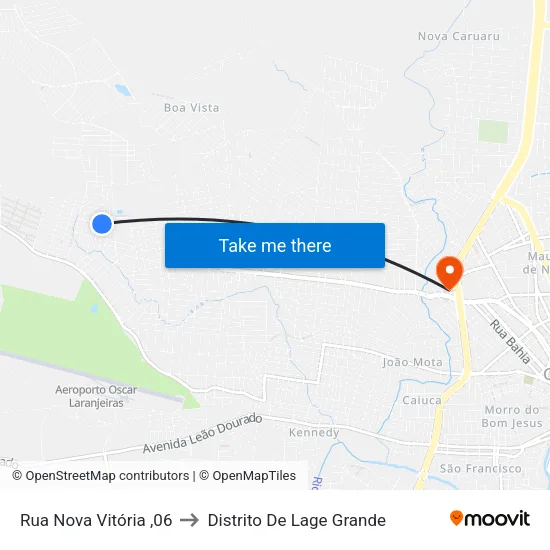 Rua Nova Vitória ,06 to Distrito De Lage Grande map