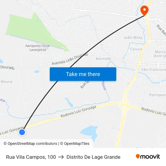 Rua Vila Campos, 100 to Distrito De Lage Grande map