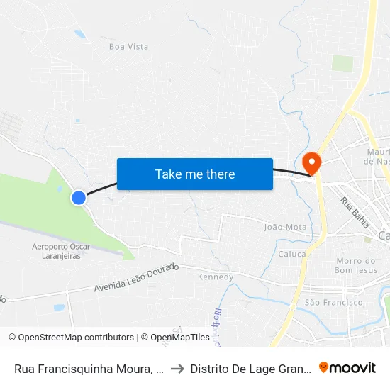 Rua Francisquinha Moura, 69 to Distrito De Lage Grande map