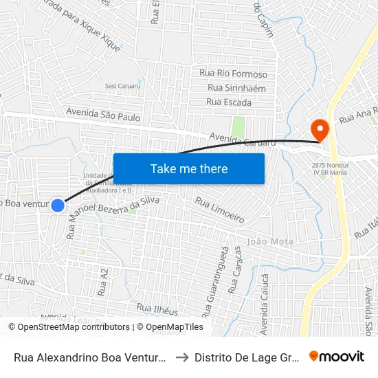 Rua Alexandrino Boa Ventura, 101 to Distrito De Lage Grande map