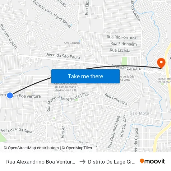 Rua Alexandrino Boa Ventura, 299 to Distrito De Lage Grande map