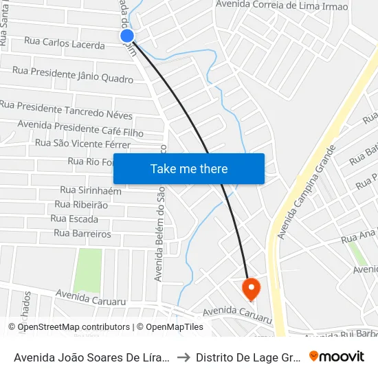 Avenida João Soares De Líra, 1166 to Distrito De Lage Grande map
