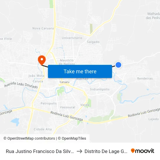 Rua Justino Francisco Da Silva, 1390 to Distrito De Lage Grande map