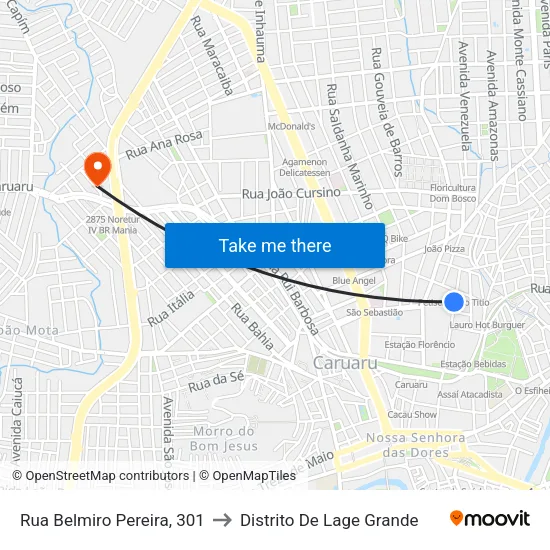 Rua Belmiro Pereira, 301 to Distrito De Lage Grande map