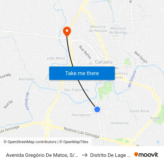 Avenida Gregório De Matos, S/N - Caruaru to Distrito De Lage Grande map