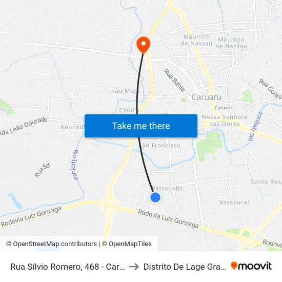 Rua Sílvio Romero, 468 - Caruaru to Distrito De Lage Grande map