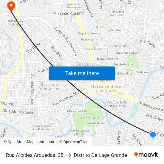 Rua Alcídes Arquedas, 25 to Distrito De Lage Grande map