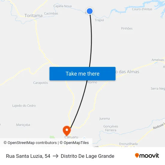 Rua Santa Luzia, 54 to Distrito De Lage Grande map