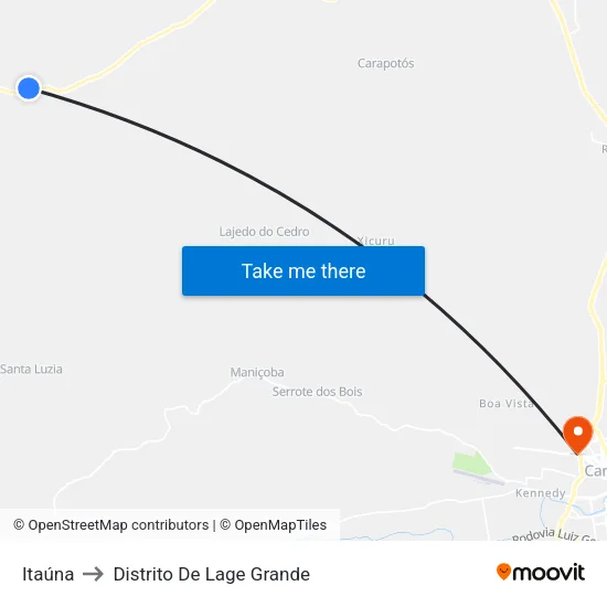 Itaúna to Distrito De Lage Grande map