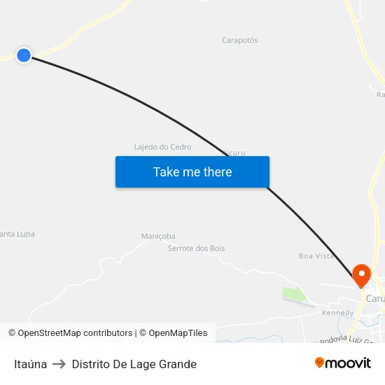 Itaúna to Distrito De Lage Grande map
