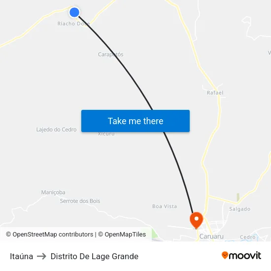 Itaúna to Distrito De Lage Grande map
