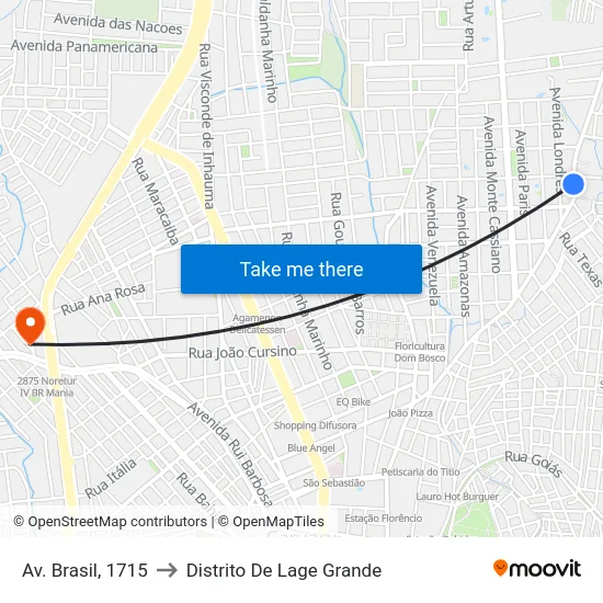 Av. Brasil, 1715 to Distrito De Lage Grande map