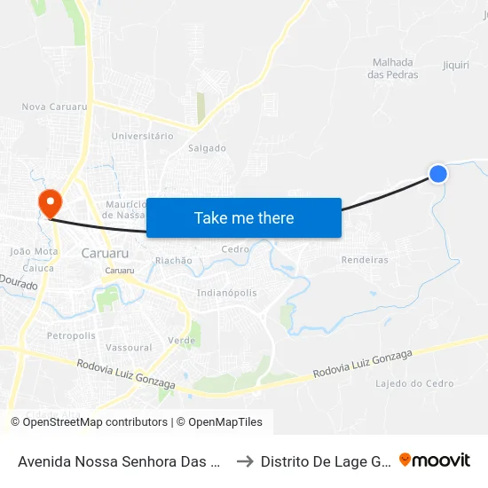 Avenida Nossa Senhora Das Dores, 77 to Distrito De Lage Grande map