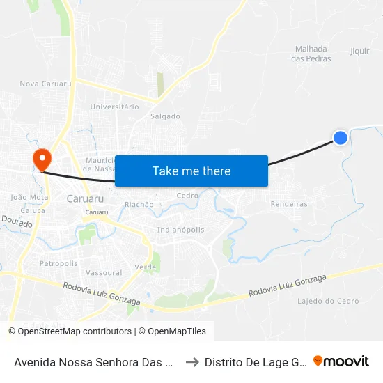 Avenida Nossa Senhora Das Dores, 77 to Distrito De Lage Grande map