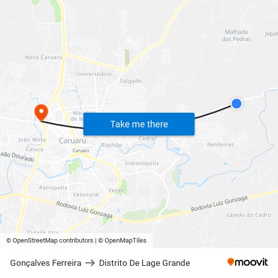 Gonçalves Ferreira to Distrito De Lage Grande map