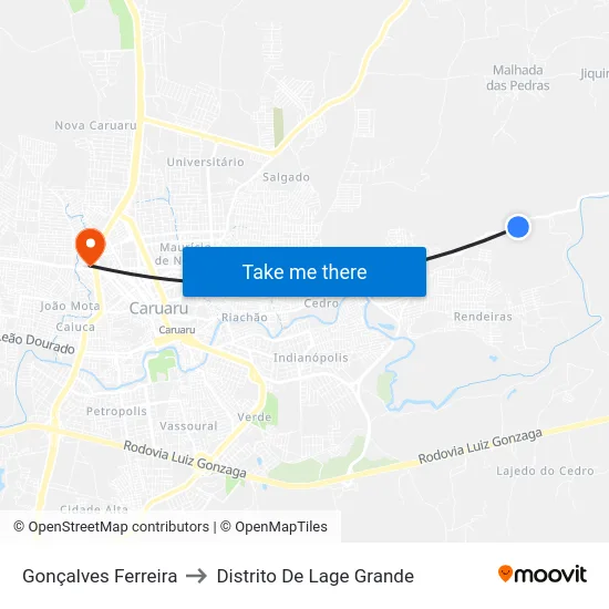 Gonçalves Ferreira to Distrito De Lage Grande map