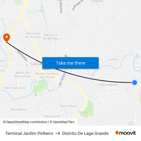 Terminal Jardim Pinheiro to Distrito De Lage Grande map