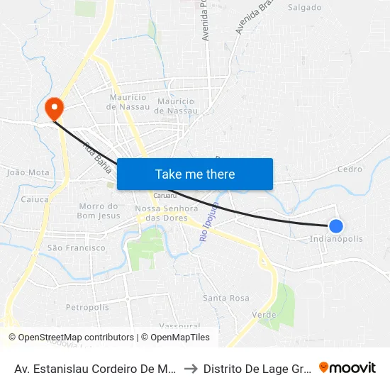 Av. Estanislau Cordeiro De Melo, 32 to Distrito De Lage Grande map