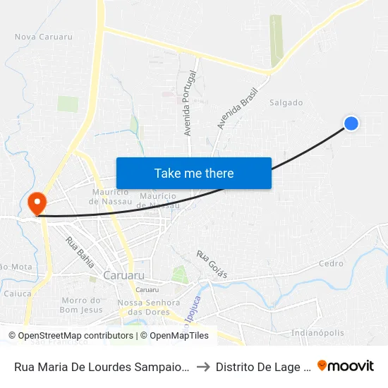 Rua Maria De Lourdes Sampaio Carneiro 12 to Distrito De Lage Grande map