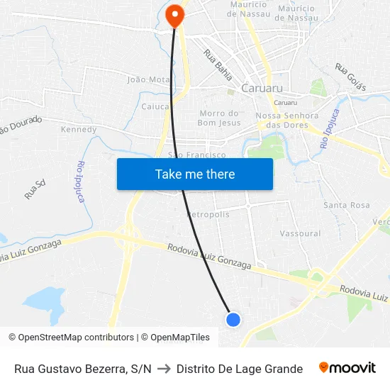 Rua Gustavo Bezerra, S/N to Distrito De Lage Grande map