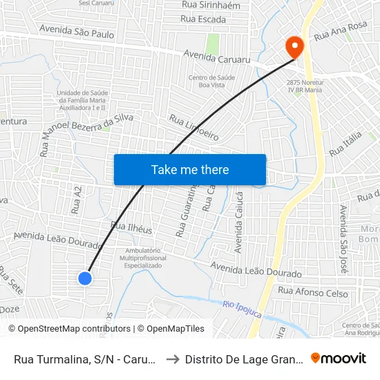 Rua Turmalina, S/N - Caruaru to Distrito De Lage Grande map