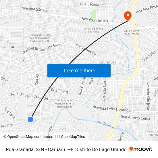 Rua Granada, S/N - Caruaru to Distrito De Lage Grande map